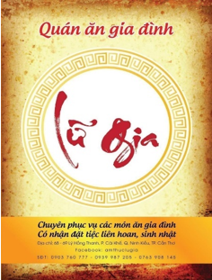 Cục Sở hữu trí tuệ cấp văn bằng bảo hộ nhãn hiệu “Lữ Gia Quán ăn gia đình Chuyên phục vụ các món ăn gia đình Có nhận đặt tiệc liên hoan, sinh nhật, hình”